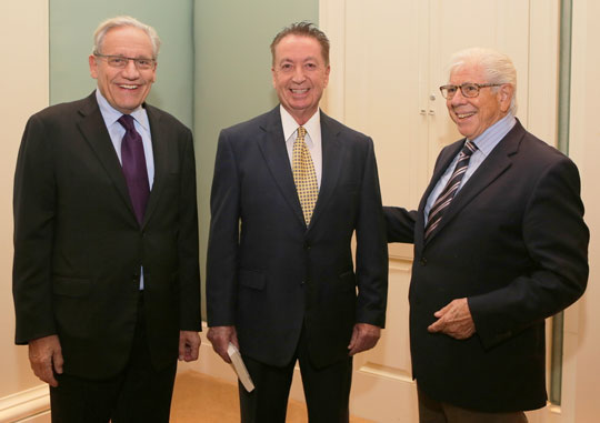 Bob Woodward, author and Associate Editor, The Washington Post, with retired attorney Douglas Caddy and author Carl Bernstein [CaddyDouglasWoodwardBernstein]